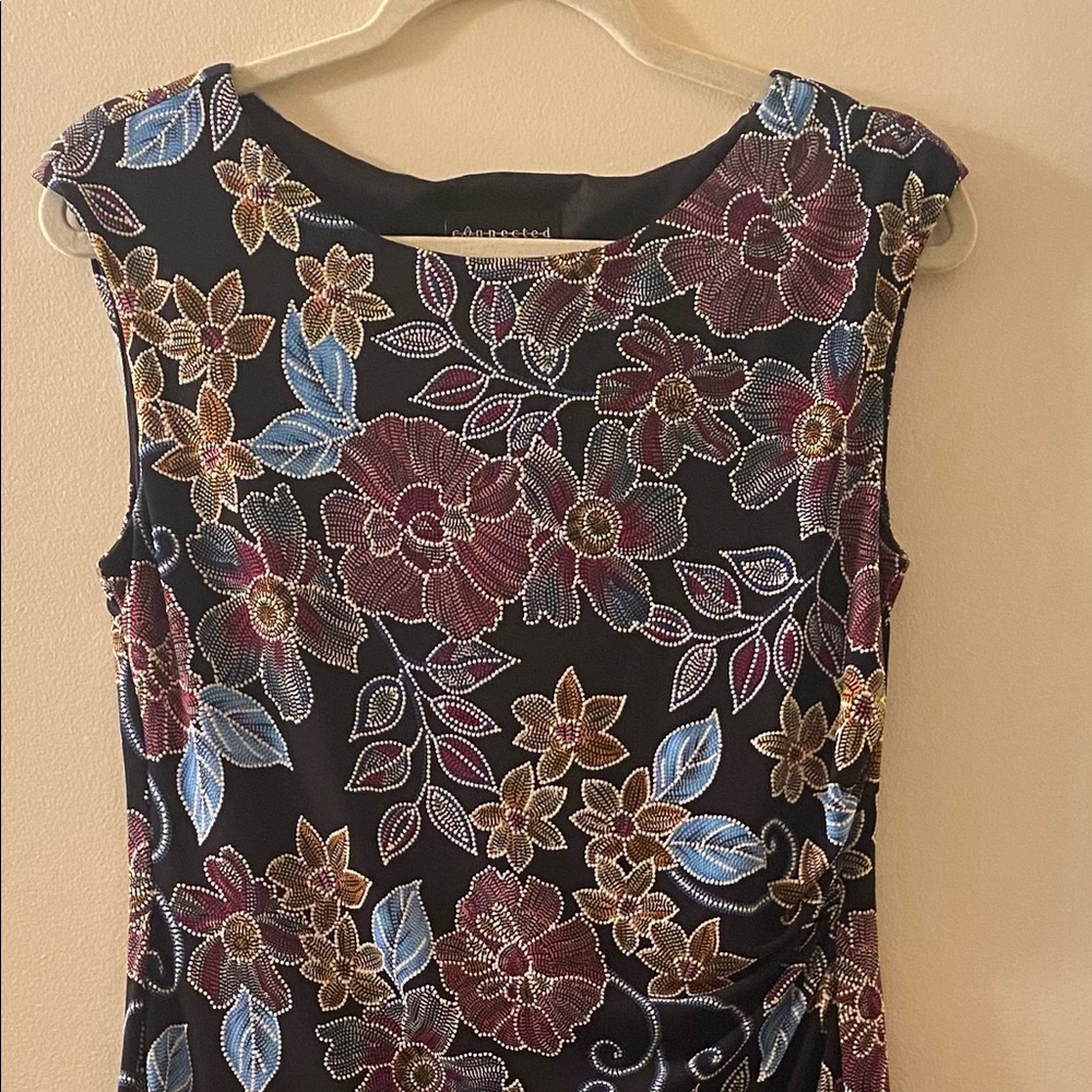 Connected Apparel Women’s Size 6 Black Floral Flower Sleeveless Dress NICE!